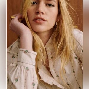 Sezane Chlo Floral Embroidered Cream Blouse